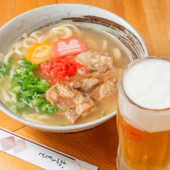 【添加Soki，让用餐更满足♪】冲绳Soki荞麦面+Orion啤酒：1,350日元→1,250日元（含税）