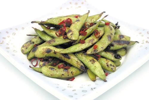 Spicy grilled edamame