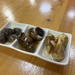 貝三種（チャンバラ貝・マイゴ貝・バイ貝）
