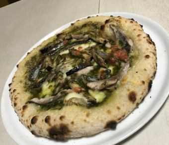 秋刀魚と秋茄子ジェノベーゼピッツァ