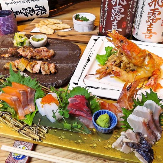 Enjoy a dish that goes well with a selection of wine, shochu, and sake.
