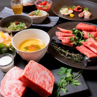【宮崎牛の焼肉とステーキコース】溶岩焼肉と厚切りタン＋宮崎牛ステーキ含む全11品