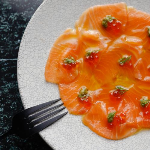 Salmon and salmon roe carpaccio