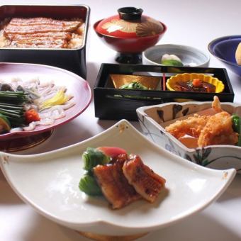 Eel and pufferfish thinly sliced kaiseki course