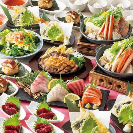 【極の宴】ズワイガニ入り海鮮陶板や牛カルビステーキ・海鮮の天ぷら等8品＋飲み放題付6000円