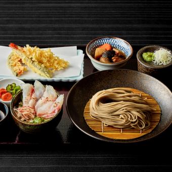 【ランチ限定】鯛の漬け丼と天麩羅そばセット