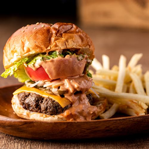 Cheeseburger at a meat bar shop in town