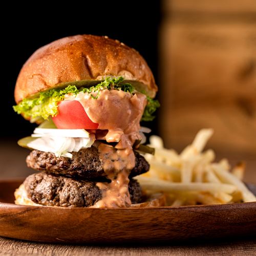 Double burger at a meat bar shop in town