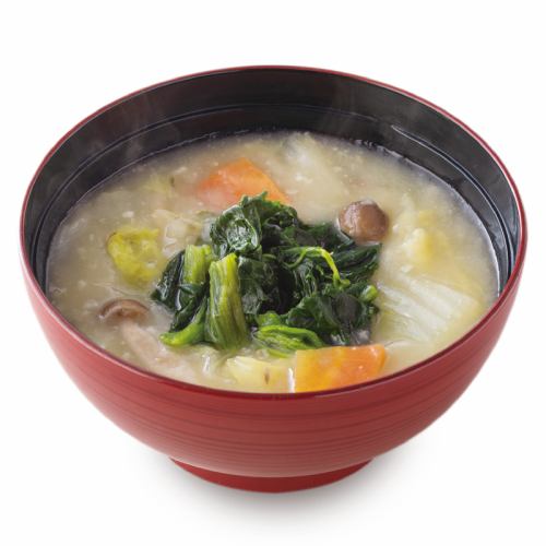 Barley miso soup with plenty of vegetables