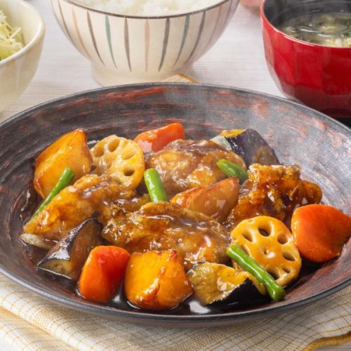 Alaska pollock and vegetables in black vinegar sauce