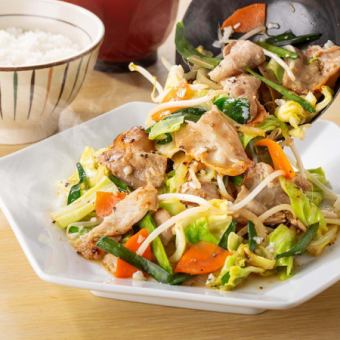 Stir-fried meat and vegetables with salt and koji set meal