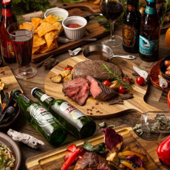 【塊肉サーロインステーキ！BBQ16品食べ放題＆3時間飲み放題】 7480円→5980円