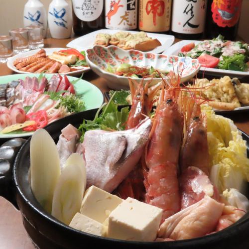 【人気鍋忘年会コース】須崎直送鮮魚5種盛等6~8品2H飲放題付6600円※クーポン利用で平日6000円