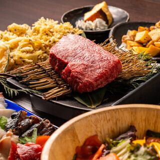 和牛と天婦羅コース　生ビール込み90分飲み放題付