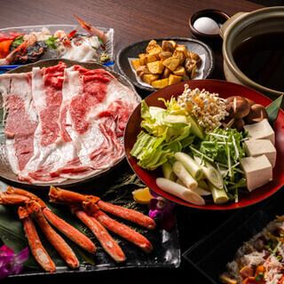 牛すき鍋とズワイガニのプレミアムコース　生ビール込み120分飲み放題付