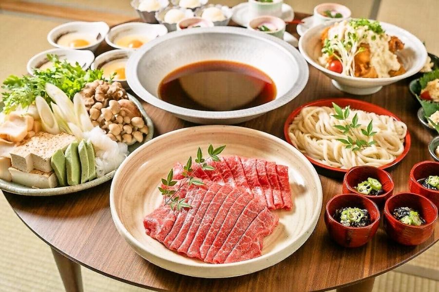 [Homemade warishita is the deciding factor!!] Kumano beef sukiyaki banquet course 5,500 yen (tax included) 90 minutes of all-you-can-drink included