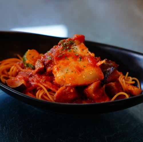 Limited time offer: Chestnut pork and grilled vegetables with salted koji tomato pasta