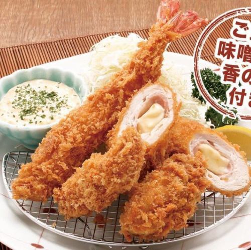 海老とチーズ巻きかつとかきフライ定食