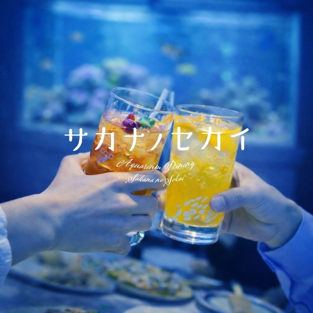 水槽に水槽に囲まれた非日常空間で乾杯。3名から6名でも楽しめる新コース解禁！