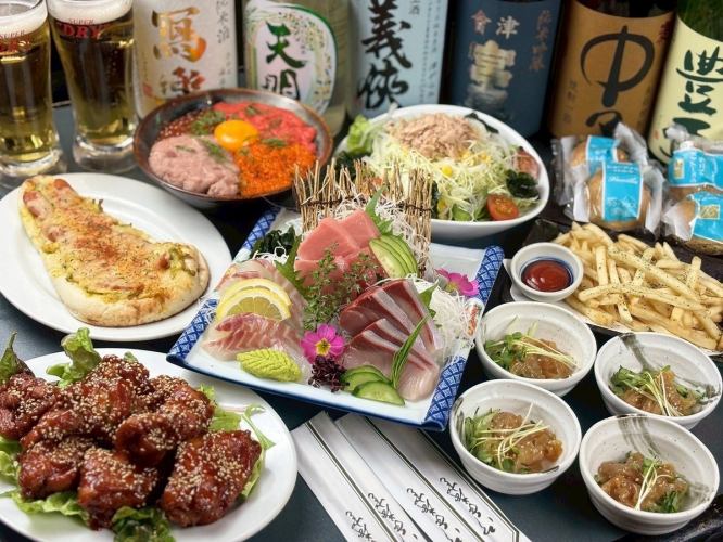 【2時間飲み放題付】豪華刺身と韓国風唐揚げと名物痛風丼がついた歓送迎会限定コース税込4500円