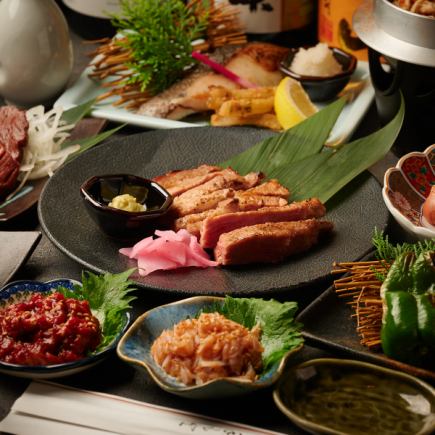 「稻之輪豪華套餐」內含特大蝦等11道菜，以爐端燒烤，加鹽燒烤，售價4,500日圓