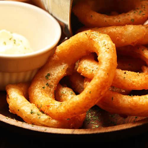 Deep fried onion rings/fried lotus root sandwich