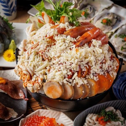 『白コース 』あん肝や白子尽くしの痛風鍋や濃厚海老品含8品 3時間飲み放題付 6980円⇒5980円