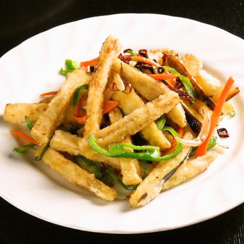Stir-fried eggplant with Japanese pepper
