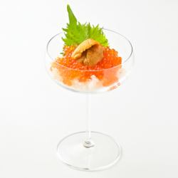 Blissful seafood bowl parfait (sea urchin and salmon roe)