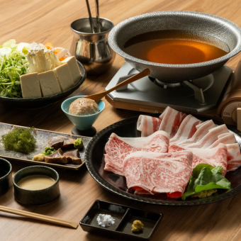 Agu pork and [A4.A5 rank] specially selected Miyako beef shabu-shabu course 8,800 yen
