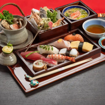 [Sushi set meal] 7 dishes including fried food, earthenware pot, and 8 pieces of nigiri sushi / 3,950 yen (tax included)