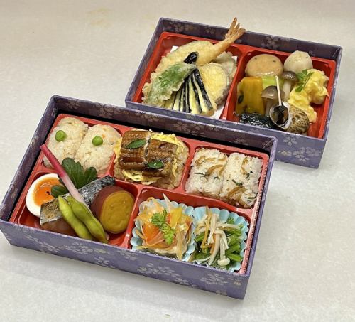2단 도시락(튀김, 조림, 8치수, 3색 밥)