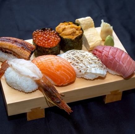 【ディナー】【至福】鰻や雲丹、豪勢なネタの握り寿司7貫味噌汁付き。握り寿司 特上3960円(税込)