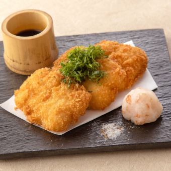 鱧カツ　梅肉おろしポン酢、山椒塩添え