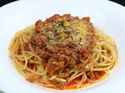 Pasta Bolognese with minced Japanese beef meat sauce