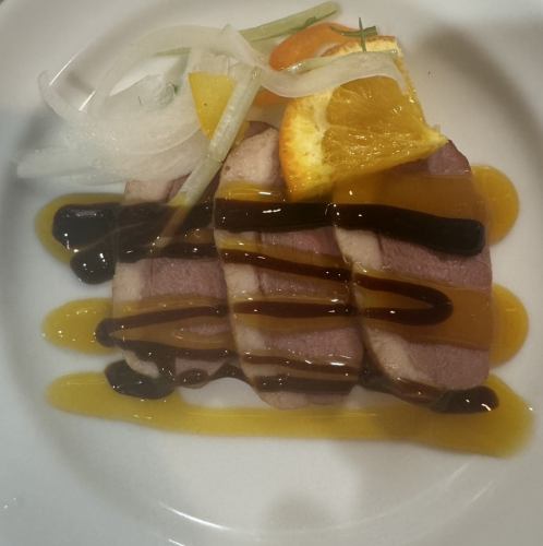 Duck and fruit with mango sauce