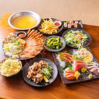 生ビール付き時間無制限飲み放題☆海老しゃぶ堪能☆全6品※金土祝前3時間制