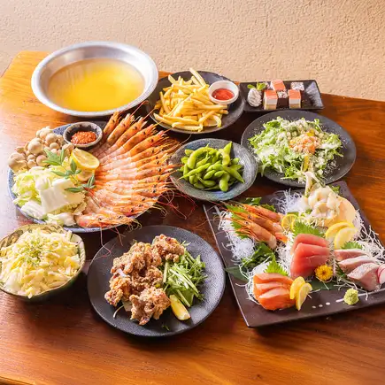生ビール付き時間無制限飲み放題☆海老しゃぶ堪能☆全6品※金土祝前3時間制