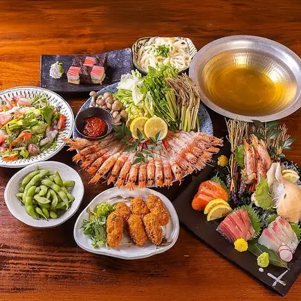 生ビール付き時間無制限飲み放題☆えびとせりのしゃぶしゃぶコース☆全8品※金土日祝前日2時間制