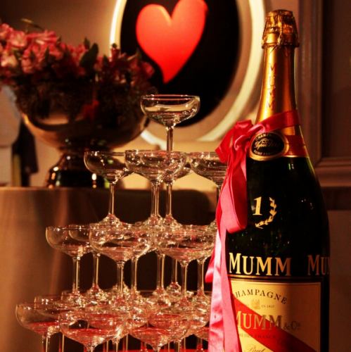 ★ Luxury champagne tower that colors the toast gorgeously ★ Available for +10000 yen per group!