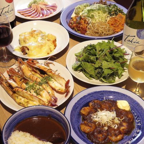 【1番人気！大海老のスパイスマサラ焼きや自慢のカレーなど食事8品　コース2500円】♪