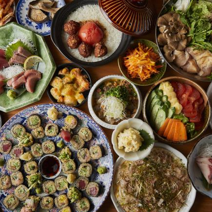 【2時間飲み放題付】鮮魚盛合せ、旬の炉端メニュー、季節の鍋含む全10品6000円「在伍極コース」