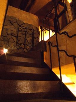 The stairs leading to the basement private room...