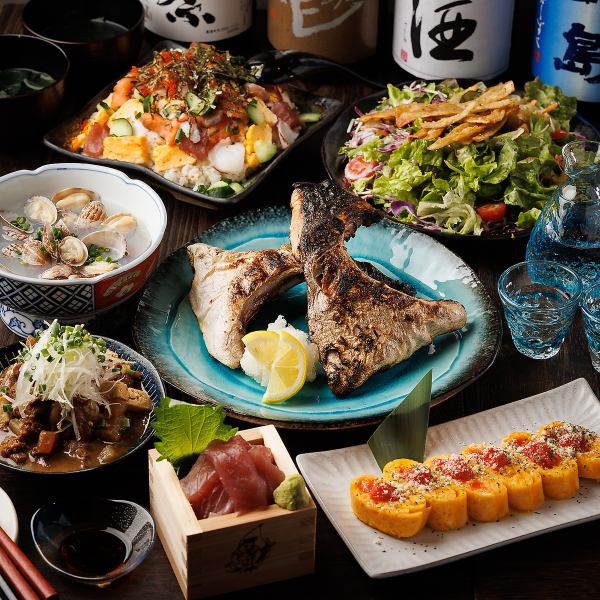 金枪鱼拼盘和烤鲜鱼等10种菜肴的3小时无限畅饮“鲜鱼套餐”5,000日元⇒4,000日元