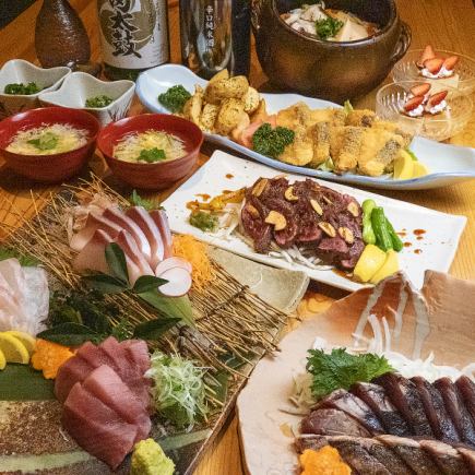 和牛ステーキ・刺身4種盛・A5黒毛和牛炙り肉寿司など全9品！2時間飲み放題付き6500円コース