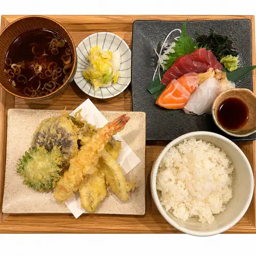 天ぷら・お刺身御膳(大盛+200円)