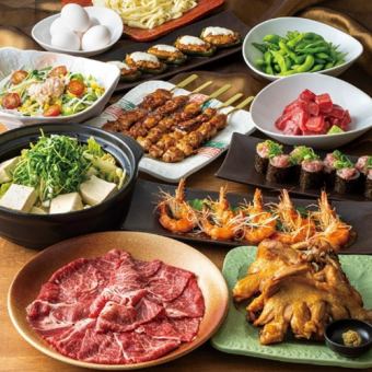 ◇慶功套餐◇ 黑毛與牛壽喜燒&藍鰭鮪魚【共10道菜品、2.5小時無限暢飲/5,000日圓】