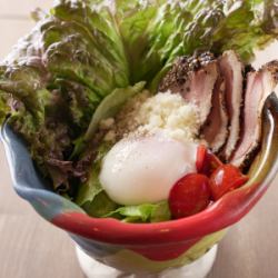 Caesar salad with soft-boiled egg