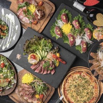 《Limited to 3 groups per day/3 hours》Golden diced steak, 4 kinds of meat sushi, sashimi, and teppanyaki with yuzu aroma◎160 kinds of food and drink 4500→