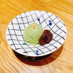 Matcha ice cream with red beans